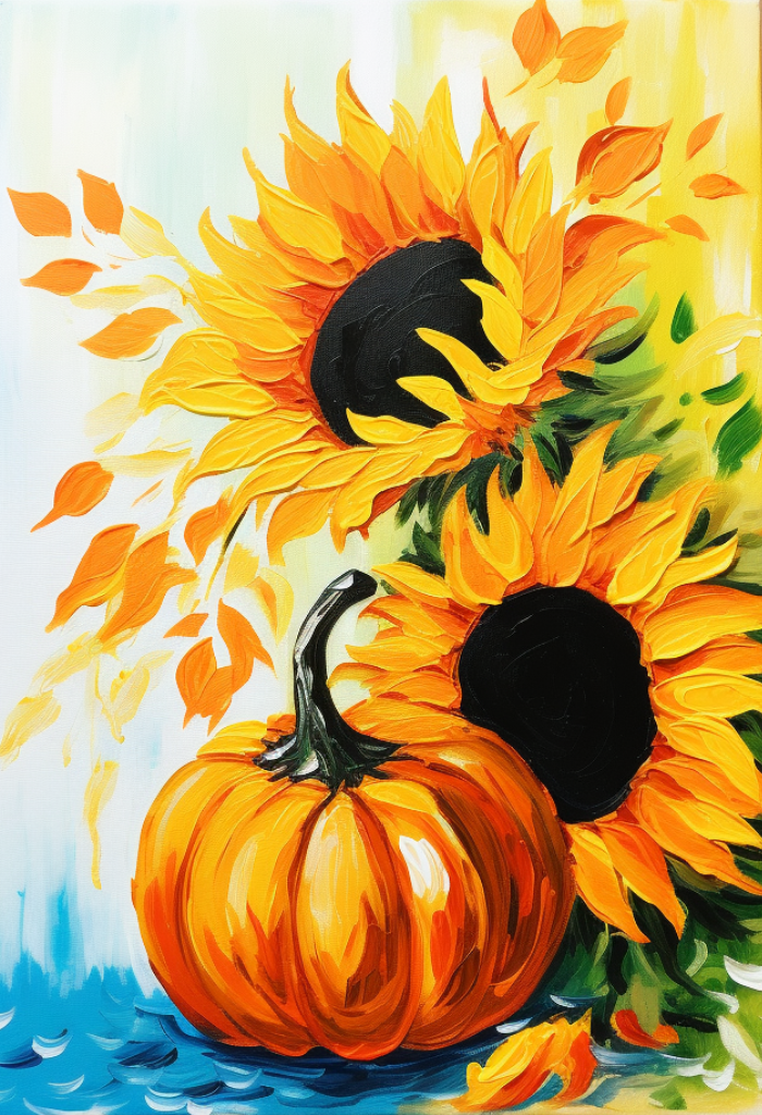 Pumpkin Sunflowers painting